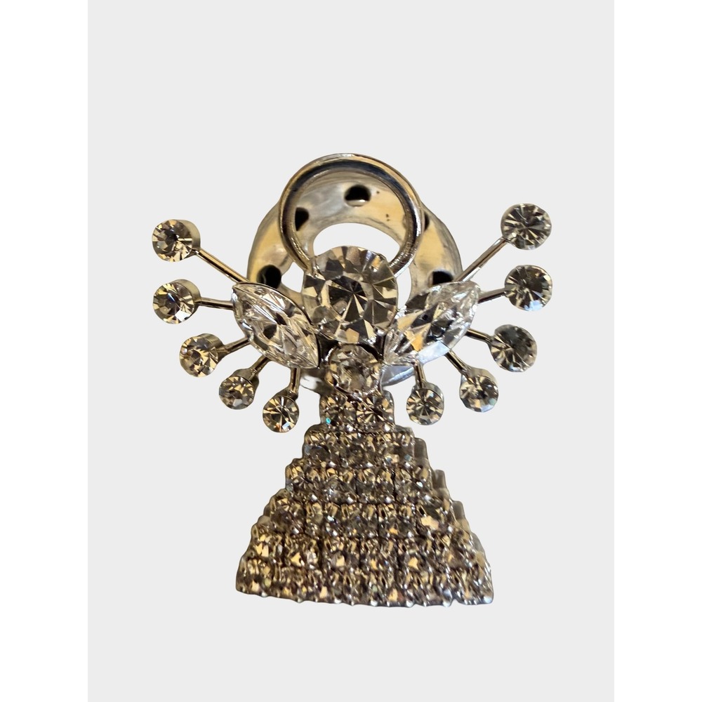 Howard's Silver Angel Pin Rhinestone Crystal Accent One Size Religious Y2K